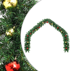 Green PVC Christmas garland with gold and red baubles, 32.8 feet long.
