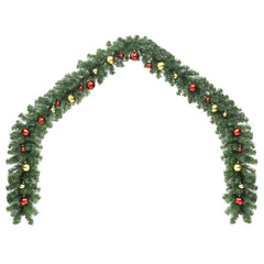 Green PVC Christmas garland arched with red and gold baubles, 32.8 feet long.