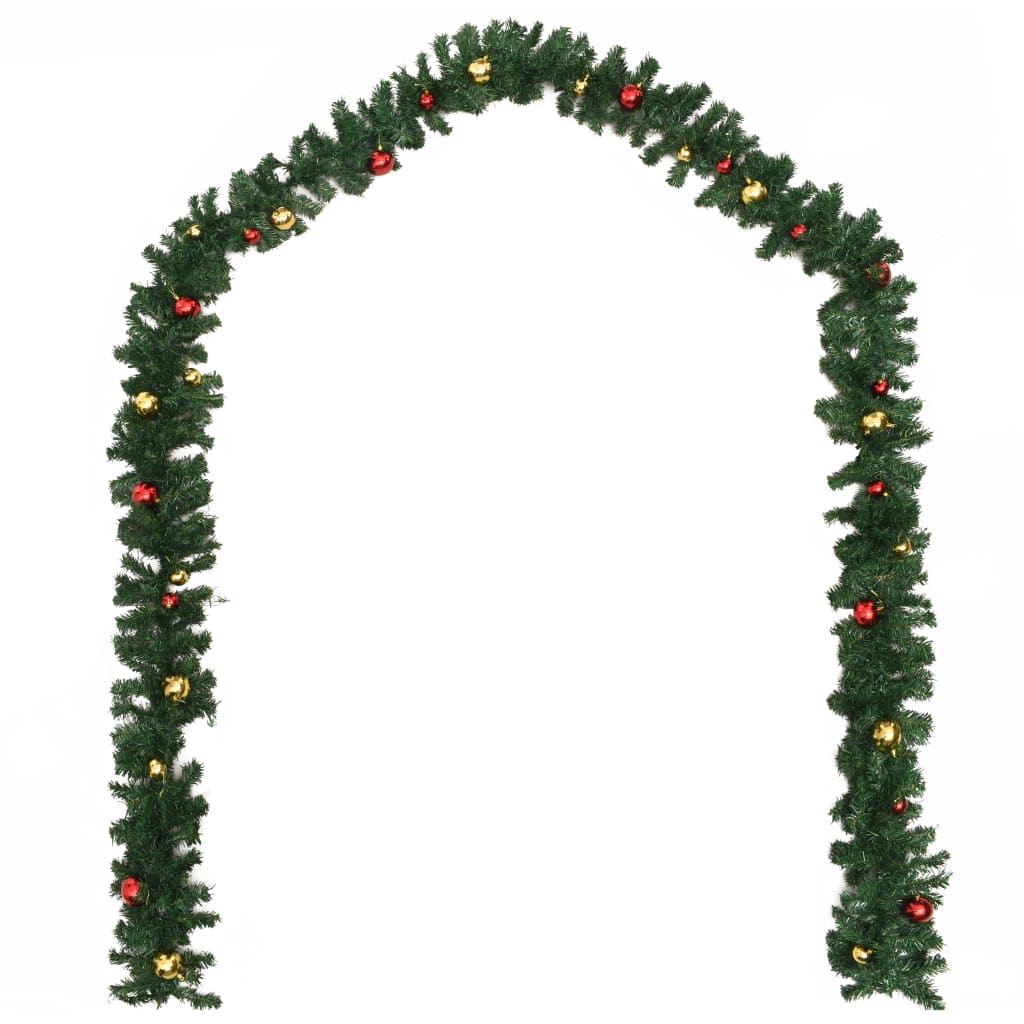 Set of four green PVC Christmas garlands with red and gold baubles, 106 inches long each.