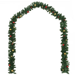 Set of four green PVC Christmas garlands with red and gold baubles, 106 inches long each.
