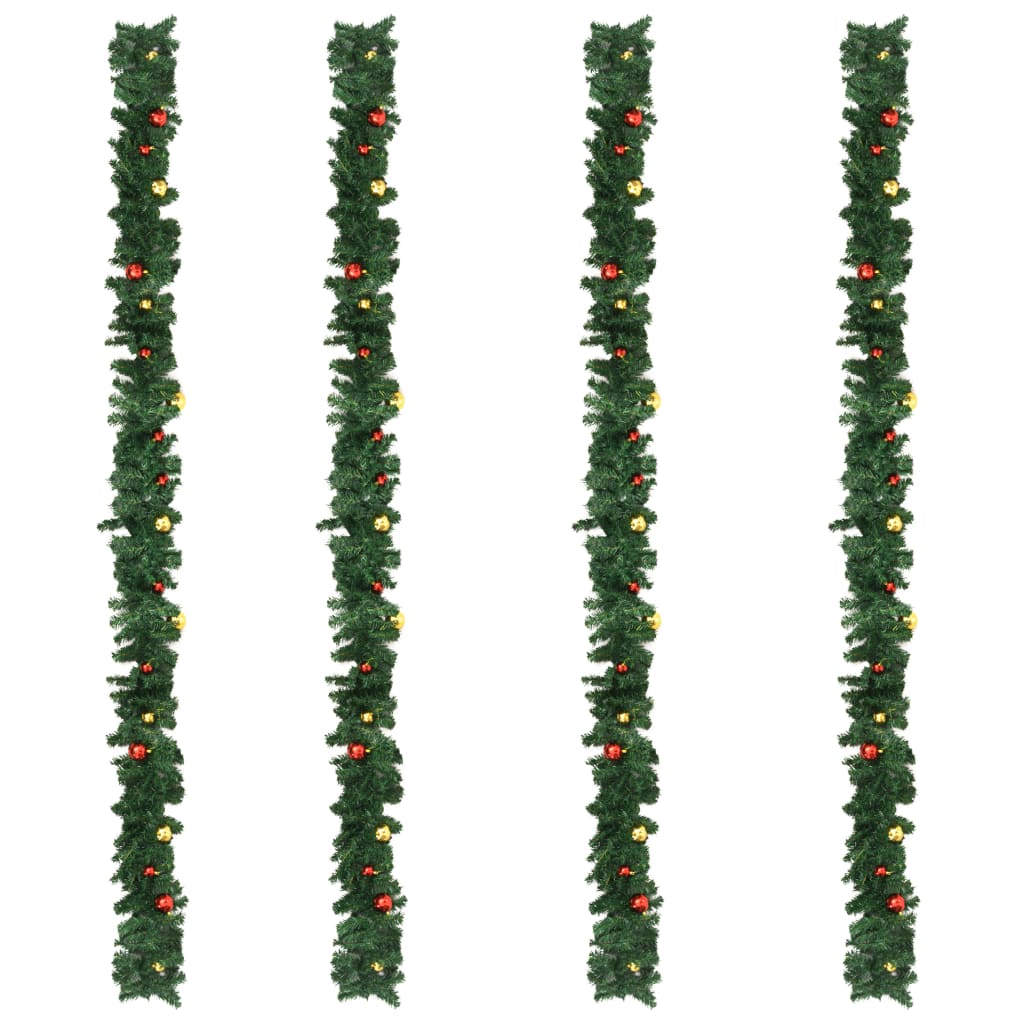 Four green PVC Christmas garlands, each 106 inches long with colorful baubles.