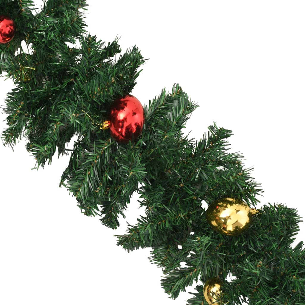 Green PVC Christmas garlands with red and gold baubles, 4-pack for holiday decoration.