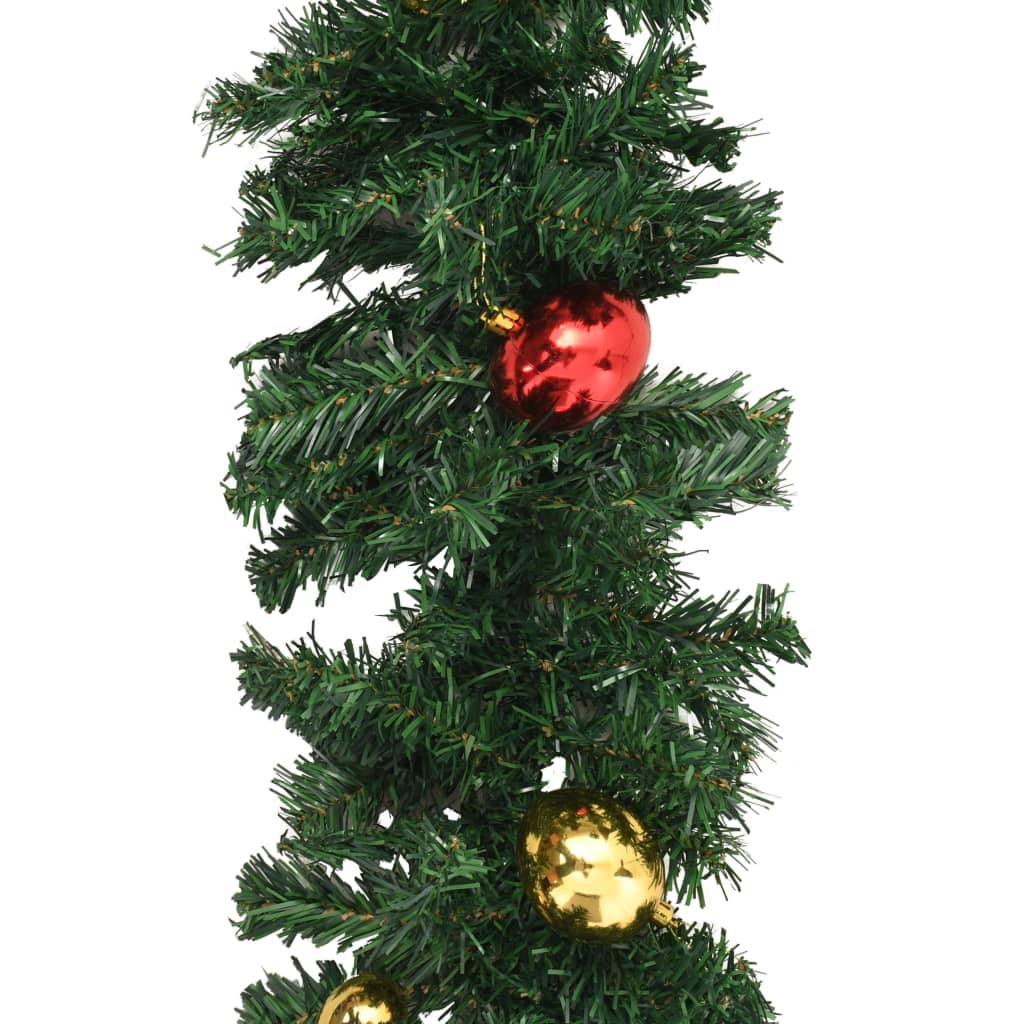 Green PVC Christmas garland with red and gold baubles.