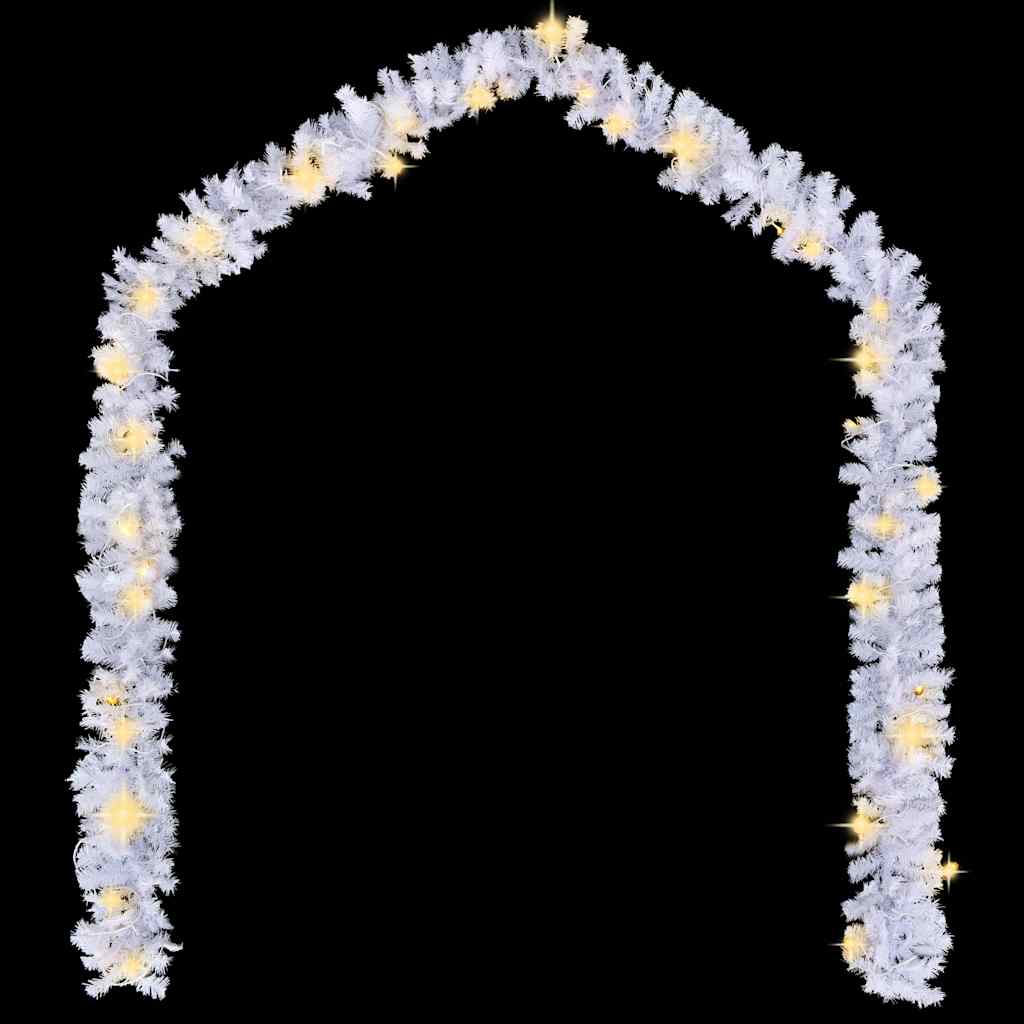 White Christmas garland with 300 LED lights forming an arch.