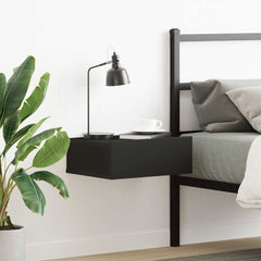 Floating Nightstand Black Engineered Wood Compact Storage