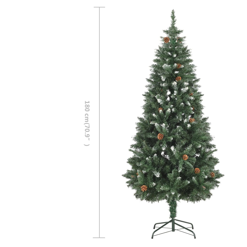 6ft artificial Christmas tree with pine cones and white glitter on branches, shown with height scale.