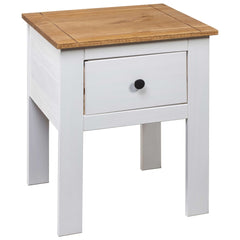 Bedside Cabinet White, Natural Solid Pine Wood 18.1x15.7x22.4 in