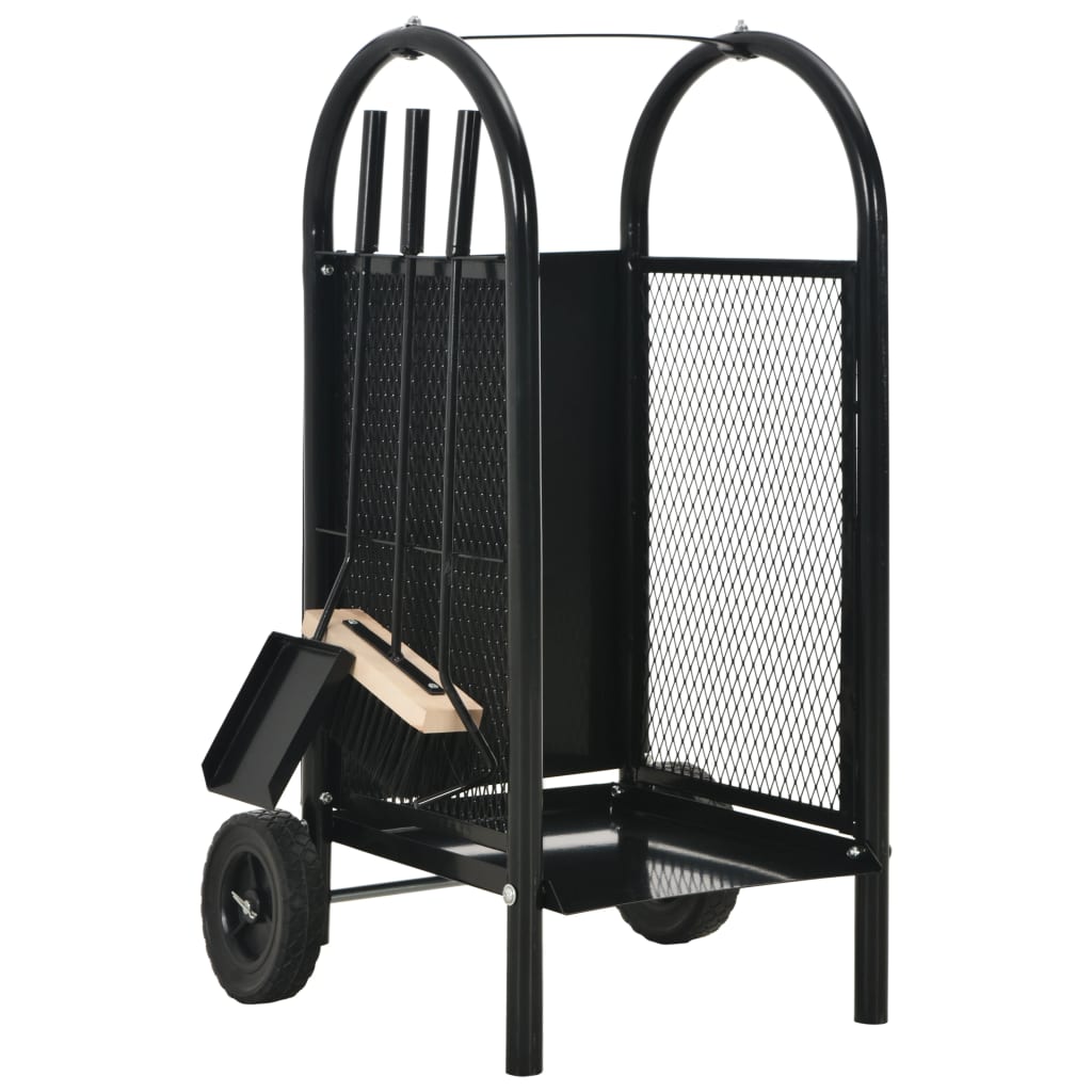 Firewood Cart Black 11.8x13.8x31.9 Steel