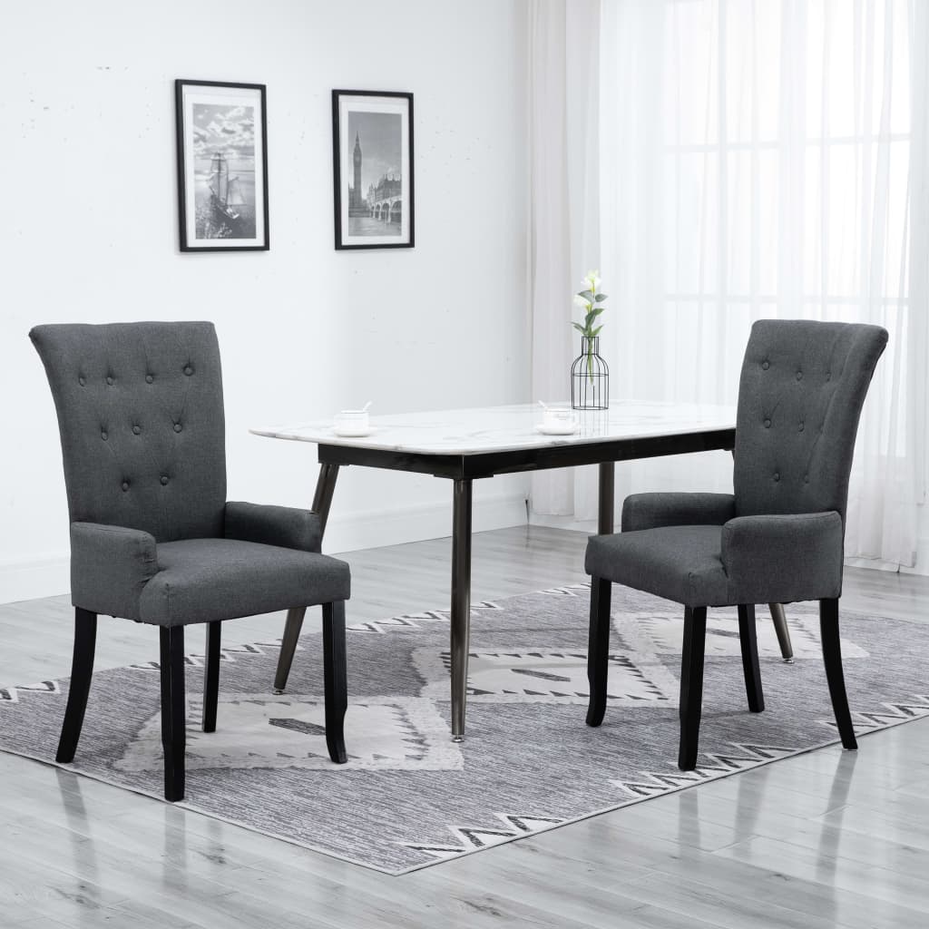 Dining Chair Set of 2 Dark Grey Polyester, Oak Wood Standard