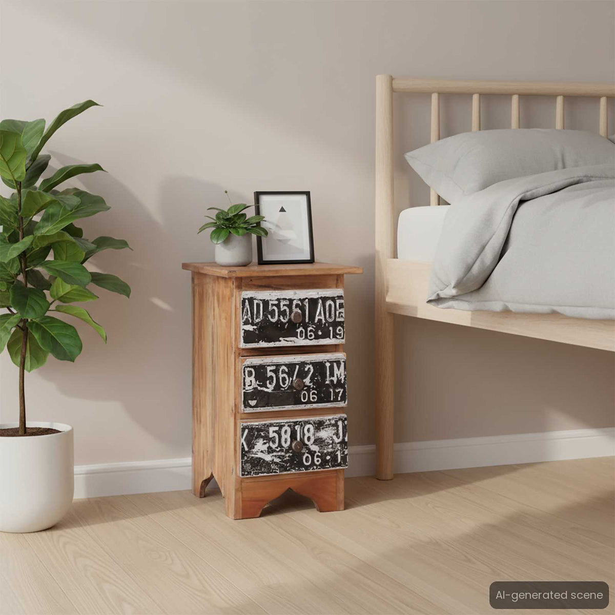 Bedside Cabinet Natural mahogany Solid mahogany wood, iron