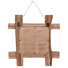 Square natural recycled teak wood mirror frame with rustic log design, 19.7x19.7x2 inches.