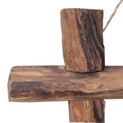 Square recycled teak wood log mirror, 19.7x19.7x2 inches, with natural wood grain and rope hanger.