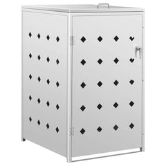 White stainless steel single wheelie bin shed with ventilation holes, handle, door, and lock.
