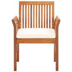 Dining Chair Set of 3 Brown frame, cream cushion Solid acacia wood