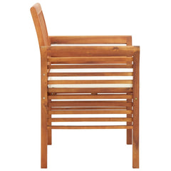 Dining Chair Set of 3 Brown frame, cream cushion Solid acacia wood