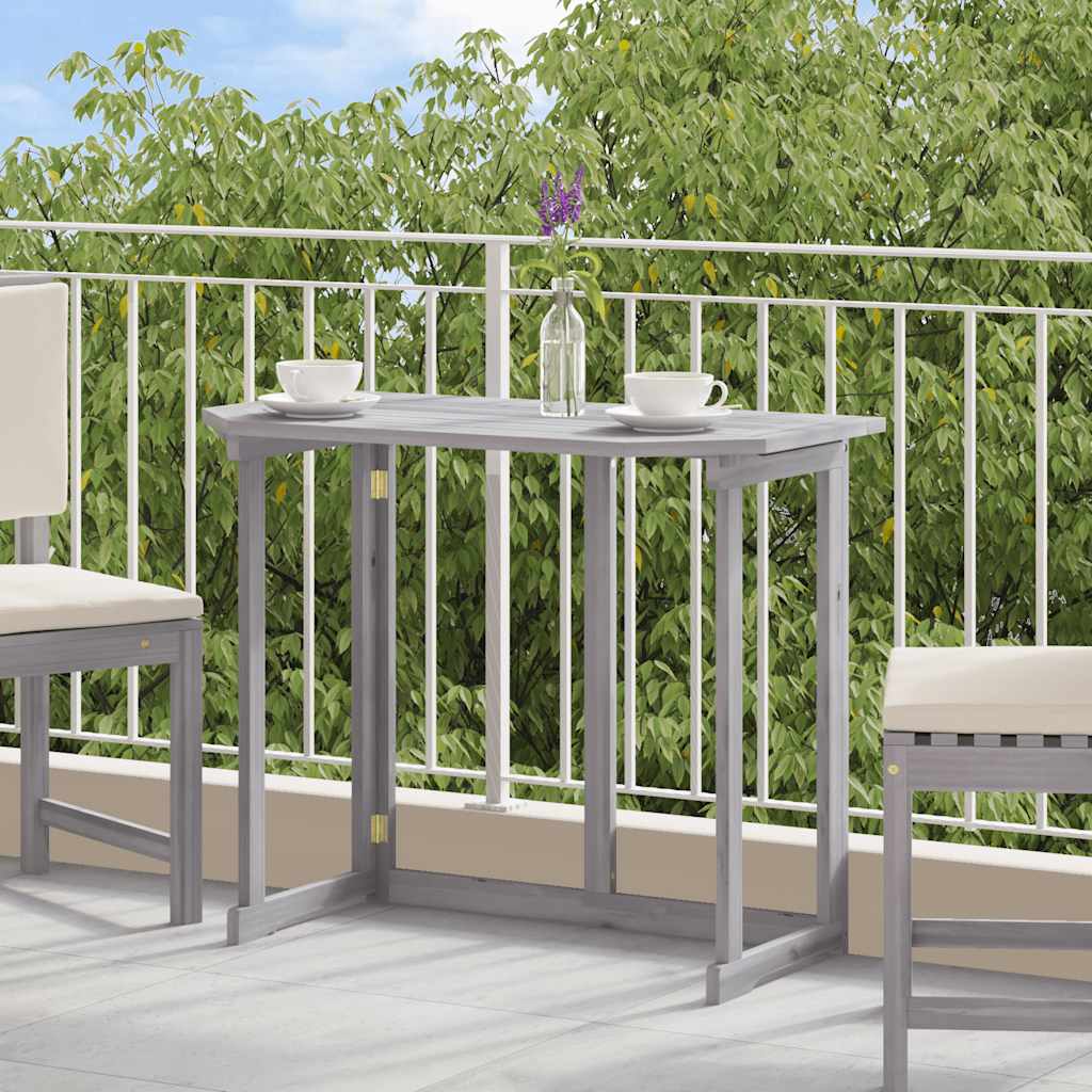 Balcony Table Grey Solid Acacia Wood 35.4 x 19.7 x 29.1 in