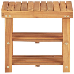 Natural solid acacia wood shoe rack with slatted top and two shelves, 19.6x12.5x17.7 inches.