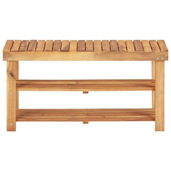 Natural solid acacia wood shoe rack with slatted shelves and bench top, 35.4x12.5x18.1 inches.
