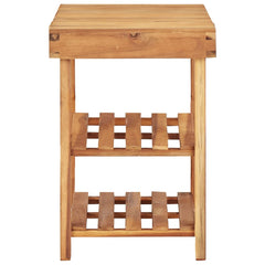 Natural solid acacia wood shoe rack with two slatted shelves and open frame.