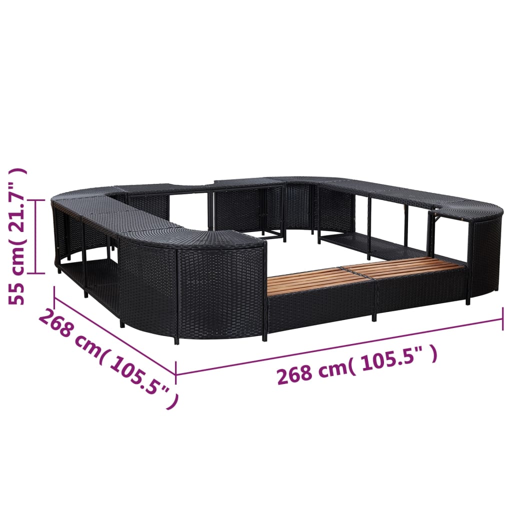 Square Spa Surround Black 105.5x105.5x21.7 Poly Rattan