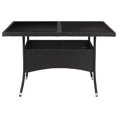 Dining Table Black Poly Rattan, Steel, Tempered Glass Medium