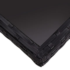 Dining Table Black Poly Rattan, Steel, Tempered Glass Medium