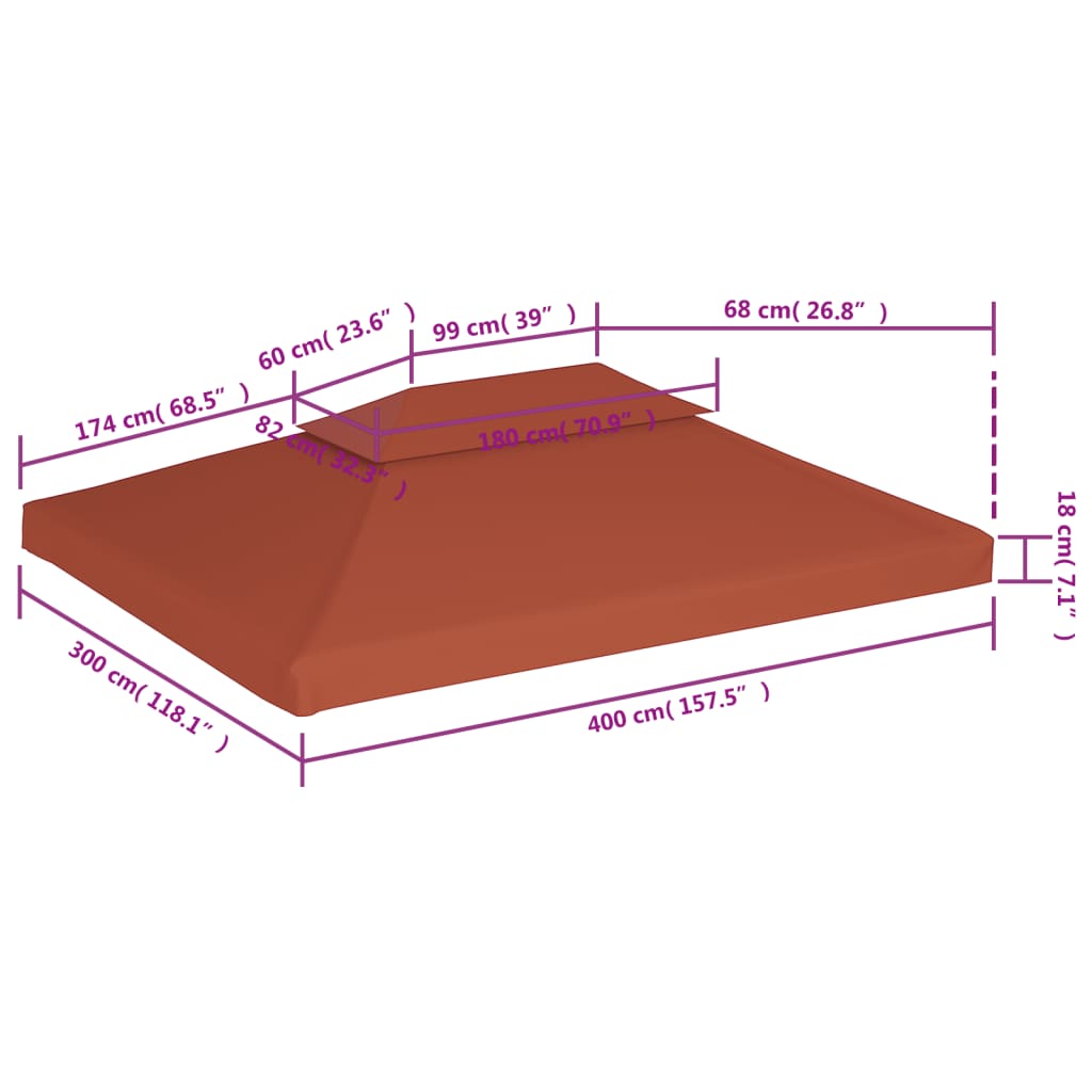 2-Tier Gazebo Top Cover 9.1 oz/yd?? 13.1'x9.8' Terracotta