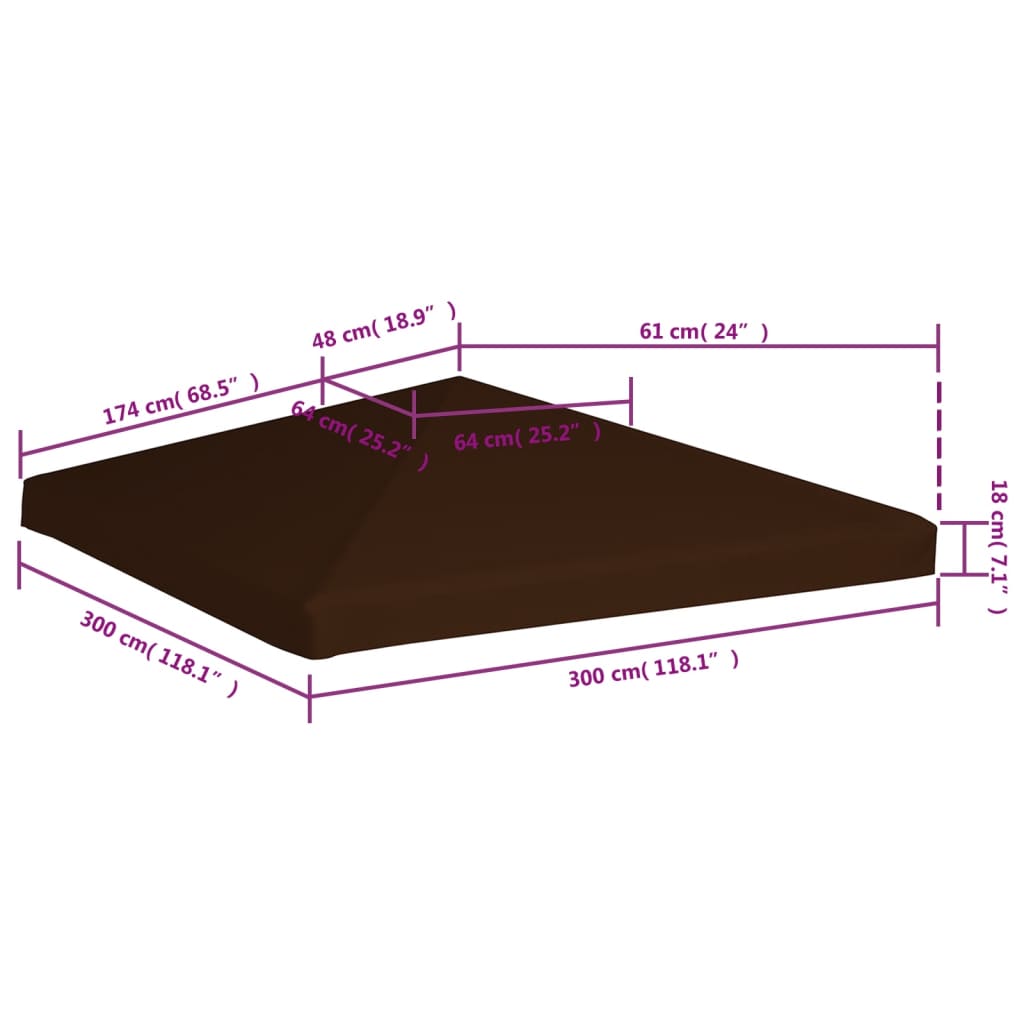 Gazebo Top Cover 9.1 oz/yd?? 9.8'x9.8' Brown