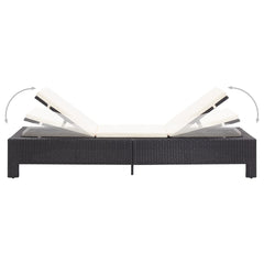 Sunbed Black rattan, cream white cushion