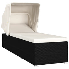Sun Lounger Black and Cream PE Rattan Standard Foldable