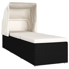 Sun Lounger Black and Cream PE Rattan Standard Foldable