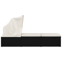 Sun Lounger Black and Cream PE Rattan Standard Foldable
