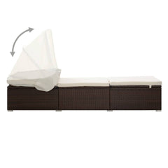 Sun Lounger Brown rattan and cream white cushion