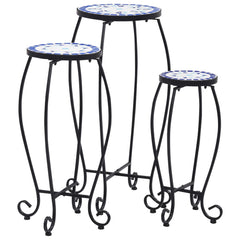 Table Set of 3 Blue and white Iron and ceramic Small