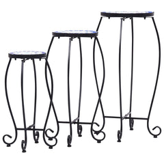 Table Set of 3 Blue and white Iron and ceramic Small