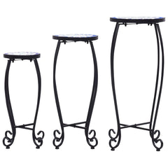 Table Set of 3 Blue and white Iron and ceramic Small