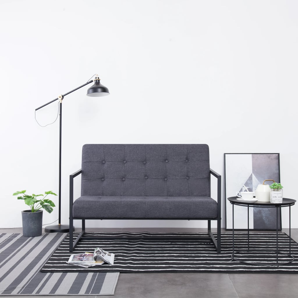 Armchair Dark Gray Polyester fabric and steel 2-seater sofa