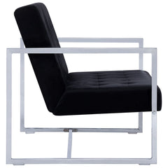 Armchair Black Velvet, Chrome, Wood Standard Durable Loveseat