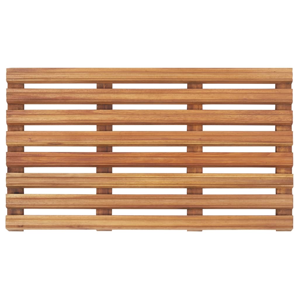 Two rectangular acacia wood bath mats with a slatted design are shown.