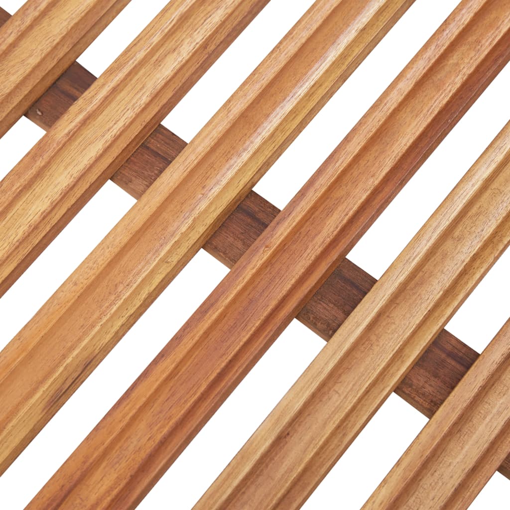 Two solid acacia wood bath mats with a slatted design are shown from an overhead view.