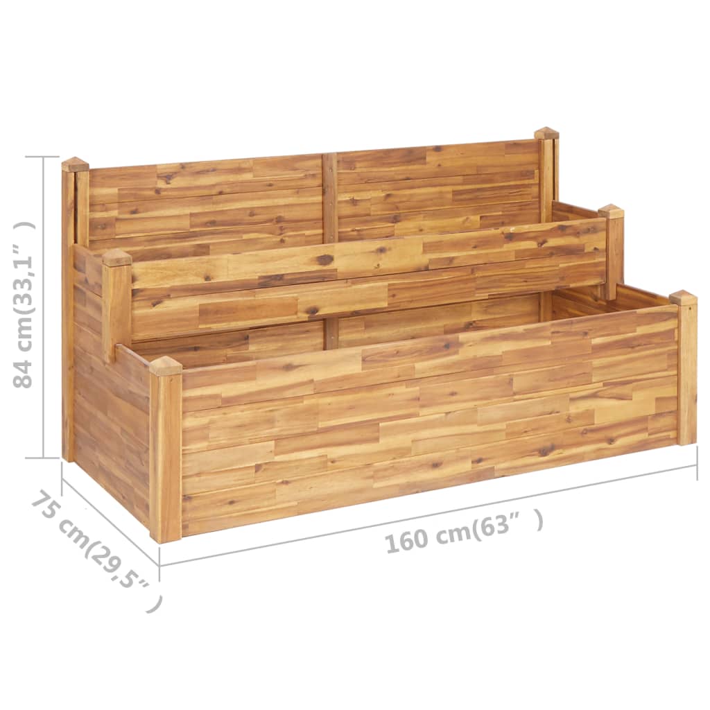 2-Tier Garden Planter 63x29.5x33.1 Solid Acacia Wood