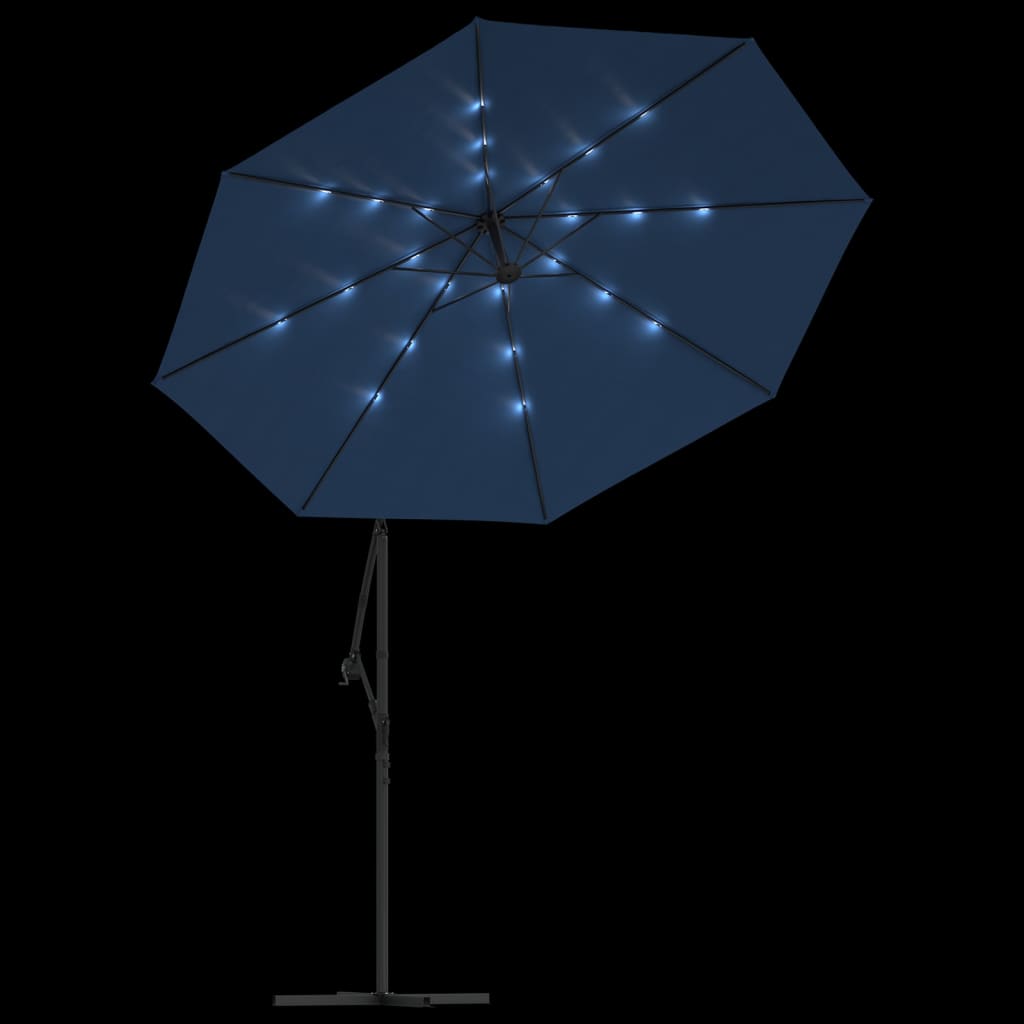 Cantilever Garden Parasol with LED Lights and Steel Pole 118.1 Azure