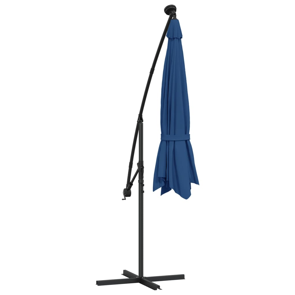 Cantilever Garden Parasol with LED Lights and Steel Pole 118.1 Azure