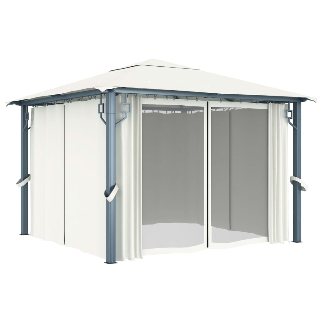 Gazebo with Curtain 118.1x118.1 Cream Aluminum