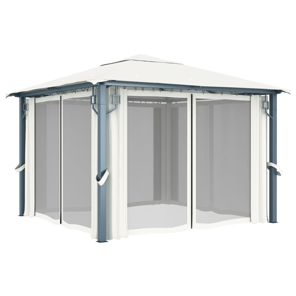 Gazebo with Curtain 118.1x118.1 Cream Aluminum