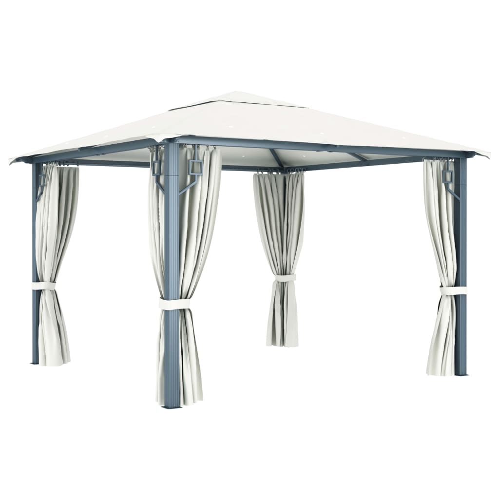 Gazebo with Curtain 118.1x118.1 Cream Aluminum