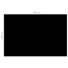 Black solar pool cover measuring 118.1 by 78.7 inches, made of PE material.