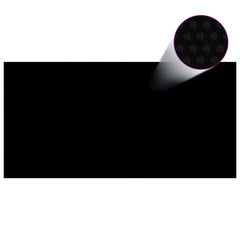 Black solar pool cover, 288.2x144.1 cm, made of PE material.