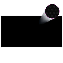 Black solar pool cover, 157.5x78.7 inches, made of PE with air chambers.