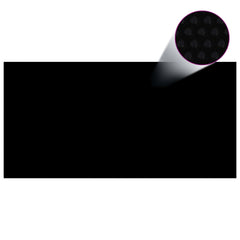 Black PE solar pool cover measuring 236.2 by 118.1 inches with air bubbles.